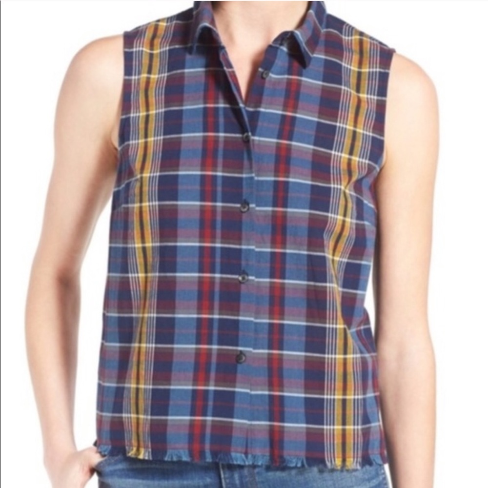 Madewell plaid fringe top